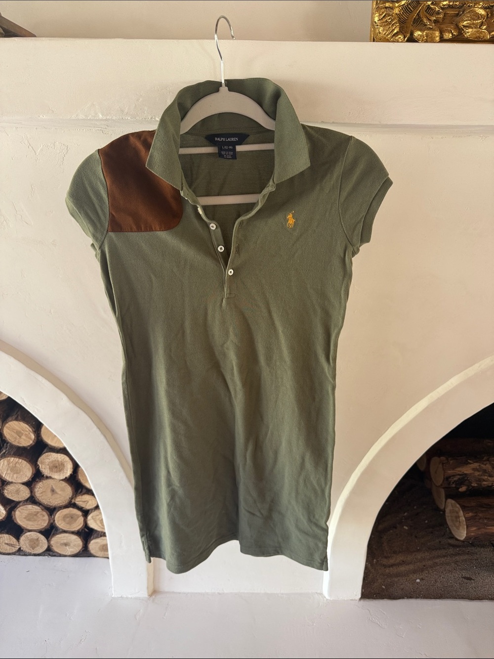 Ralph Lauren Olive Green Polo Tunic with Brown Shoulder Patch